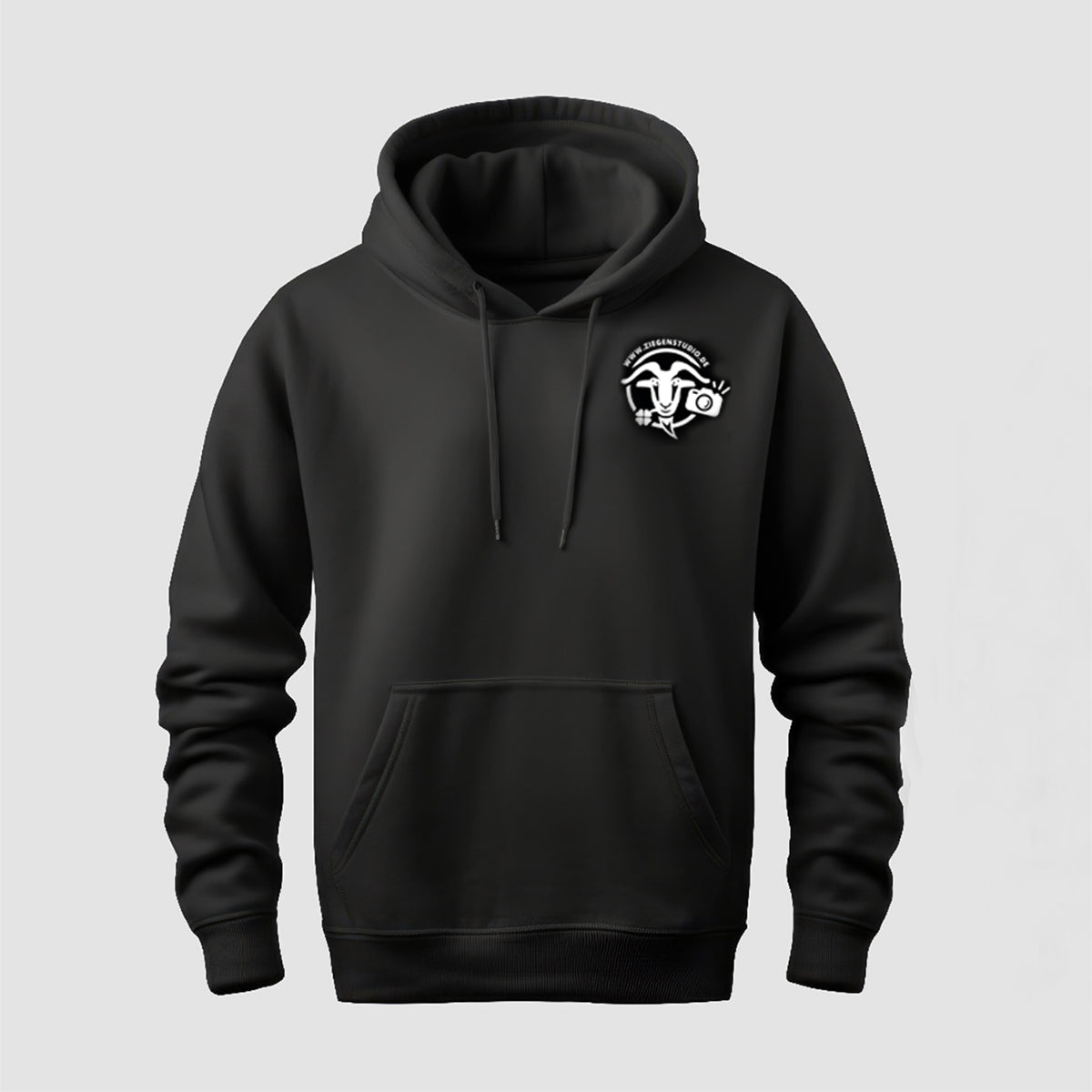 Hoodie schwarz mit Motivaufdruck Logo vorne und Rambo hinten
