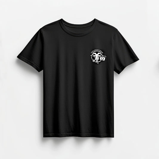 T-Shirt schwarz mit Motivaufdruck vorne Logo + Larry hinten